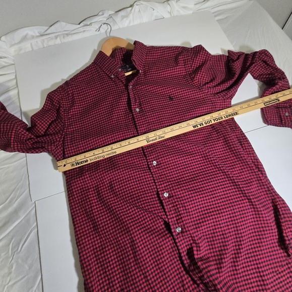 Ralph Lauren Slim Fit Men's Large Red 💯 Cotton Long Sleeve Shirt - Picture 6 of 8